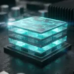 Close-up of vertically stacked high-bandwidth memory module