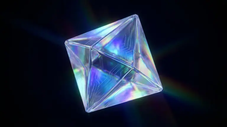 Abstract visualization of advanced AI processing power with glowing light refractions.