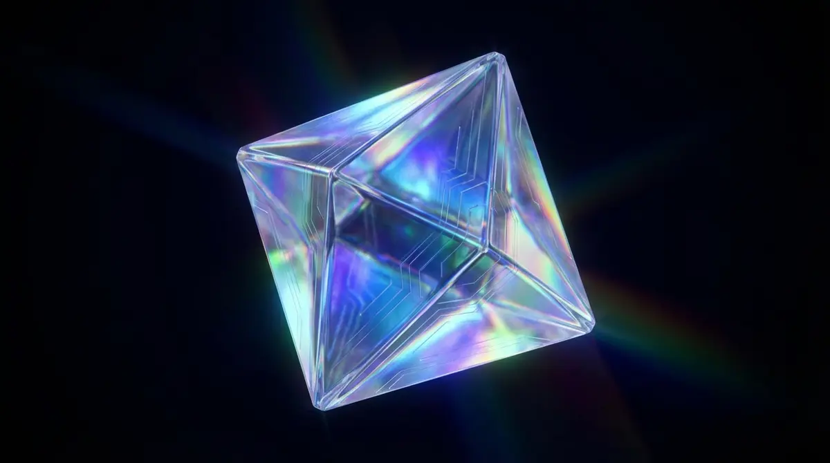 Abstract visualization of advanced AI processing power with glowing light refractions.