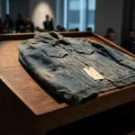 Vintage denim jacket on an auction podium symbolizing the Etsy and eBay deal