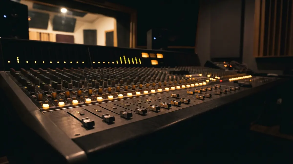 Professional audio mixing console in a recording studio