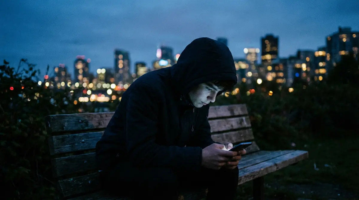 Teenager looking at smartphone in urban setting