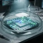 Close-up of a CL1 biological computer unit housing living neurons.